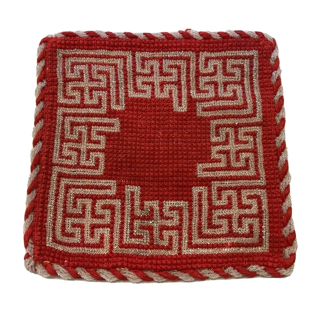 Table Mat Beaded Wool Good Luck Circa 1910 8.5